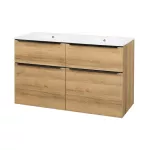 Mereo Mailo, koupelnová skříňka s keramickým umyvadlem 121 cm, dub Riviera, černé madlo