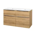 Mereo Mailo, koupelnová skříňka s keramickým umyvadlem 121 cm, dub Riviera, chrom madlo