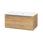 Mereo Mailo, koupelnová skříňka s keramickým umyvadlem 81 cm, dub Riviera, chrom madlo