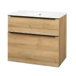 Mereo Mailo, koupelnová skříňka s keramickým umyvadlem 81 cm, dub Riviera, černé madlo