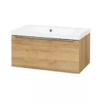 Mereo Mailo, koupelnová skříňka s umyvadlem z litého mramoru 81 cm, dub Riviera, chrom madlo