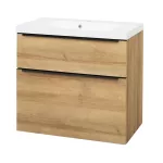 Mereo Mailo, koupelnová skříňka s umyvadlem z litého mramoru 81 cm, dub Riviera, černé madlo