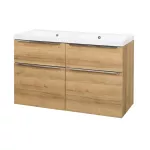 Mereo Mailo, koupelnová skříňka s umyvadlem z litého mramoru 121 cm, dub Riviera, chrom madlo