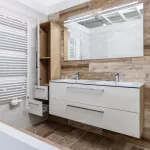 Mereo Bino, koupelnová skříňka s umyvadlem z litého mramoru 121 cm, dub Arlington