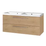 Mereo Bino, koupelnová skříňka s umyvadlem z litého mramoru 121 cm, dub Arlington
