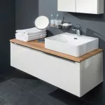 Mereo Mailo, koupelnová skříňka s umyvadlem z litého mramoru 101 cm, dub Riviera, chrom madlo