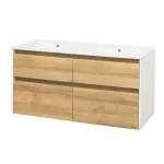 Mereo Opto, koupelnová skříňka s keramickým umyvadlem 121 cm, bílá/dub Riviera