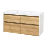 Mereo Opto, koupelnová skříňka s umyvadlem z litého mramoru 121cm, bílá/dub Riviera