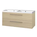 Mereo Bino, koupelnová skříňka s umyvadlem z litého mramoru 121 cm, dub Sand Barbera