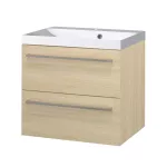 Mereo Bino, koupelnová skříňka s umyvadlem z litého mramoru 61 cm, dub Sand Barbera