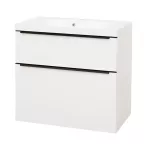 Mereo Mailo, koupelnová skříňka s umyvadlem z litého mramoru 81 cm, bílá, mat, černé madlo