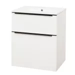 Mereo Mailo, koupelnová skříňka s keramickým umyvadlem 61 cm, bílá, mat, černé madlo