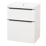 Mereo Mailo, koupelnová skříňka s umyvadlem z litého mramoru 61 cm, bílá, mat, černé madlo
