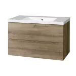 Mereo Aira, koupelnová skříňka s umyvadlem z litého mramoru 101 cm, dub Halifax