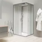 Mereo Sprchový box, čtvercový, 80 cm, satin ALU, sklo Point, zadní stěny bílé, litá vanička, se stříškou