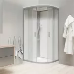 Mereo Sprchový box, čtvrtkruh,100 cm, satin ALU, sklo Point, zadní stěny bílé, litá vanička, se stříškou
