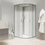 Mereo Sprchový box, čtvrtkruh, 80cm, satin ALU, sklo Point, zadní stěny bílé, SMC vanička, se stříškou