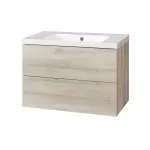 Mereo Aira, koupelnová skříňka s umyvadlem z litého mramoru 81 cm, dub Kronberg