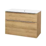 Mereo Mailo, koupelnová skříňka s keramickým umyvadlem 101 cm, dub Riviera, chrom madlo