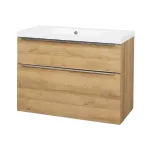 Mereo Mailo, koupelnová skříňka s umyvadlem z litého mramoru 101 cm, dub Riviera, chrom madlo
