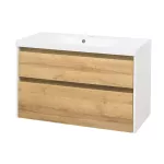 Mereo Opto, koupelnová skříňka s umyvadlem z litého mramoru 101 cm, bílá/dub Riviera