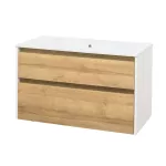 Mereo Opto, koupelnová skříňka s keramickým umyvadlem 101 cm, bílá/dub Riviera