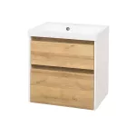 Mereo Opto, koupelnová skříňka s umyvadlem z litého mramoru 61cm, bílá/dub Riviera
