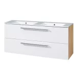 Mereo Bino, koupelnová skříňka s keramickým umyvadlem 121 cm, bílá/dub