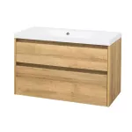 Mereo Opto, koupelnová skříňka s umyvadlem z litého mramoru 101 cm, dub Riviera