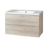 Mereo Aira, koupelnová skříňka s umyvadlem z litého mramoru 101 cm, dub Kronberg