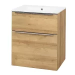 Mereo Mailo, koupelnová skříňka s keramickým umyvadlem 61 cm, dub Riviera, chrom madlo