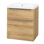 Mereo Mailo, koupelnová skříňka s umyvadlem z litého mramoru 61 cm, dub Riviera, chrom madlo