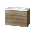 Mereo Aira, koupelnová skříňka s umyvadlem z litého mramoru 81 cm, dub Halifax