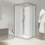 Mereo Sprchový box, čtvercový, 80 cm, satin ALU, sklo Point, zadní stěny bílé, litá vanička, bez stříšky
