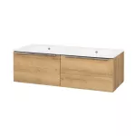 Mereo Mailo, koupelnová skříňka s keramickým umyvadlem 121 cm, dub Riviera, chrom madlo