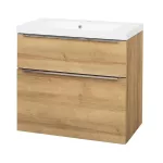 Mereo Mailo, koupelnová skříňka s umyvadlem z litého mramoru 81 cm, dub Riviera, chrom madlo