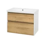 Mereo Opto, koupelnová skříňka s umyvadlem z litého mramoru 81cm, bílá/dub Riviera