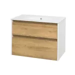 Mereo Opto, koupelnová skříňka s keramickým umyvadlem 81 cm, bílá/dub Riviera