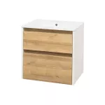Mereo Opto, koupelnová skříňka s keramickým umyvadlem 61 cm, bílá/dub Riviera
