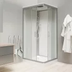 Mereo Sprchový box, čtvercový, 80cm, satin ALU, sklo Point, zadní stěny bílé, SMC vanička, se stříškou