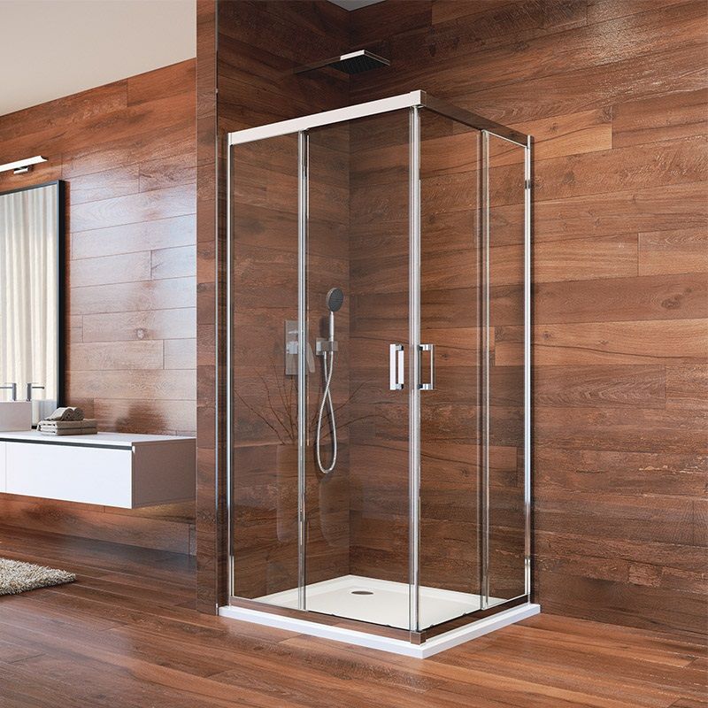 Sprchový set: LIMA, obdélník, 100x80 cm, chrom ALU, sklo Čiré, vanička z litého mramoru Mereo