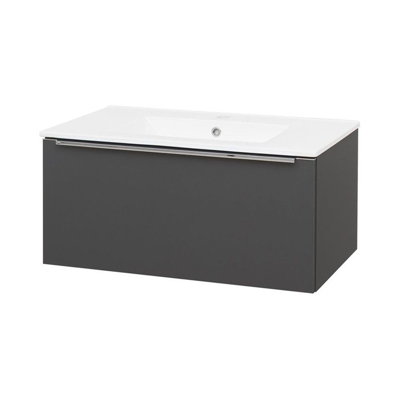 Mailo, koupelnová skříňka s keramickým umyvadlem 81 cm, antracit, chrom madlo Mereo