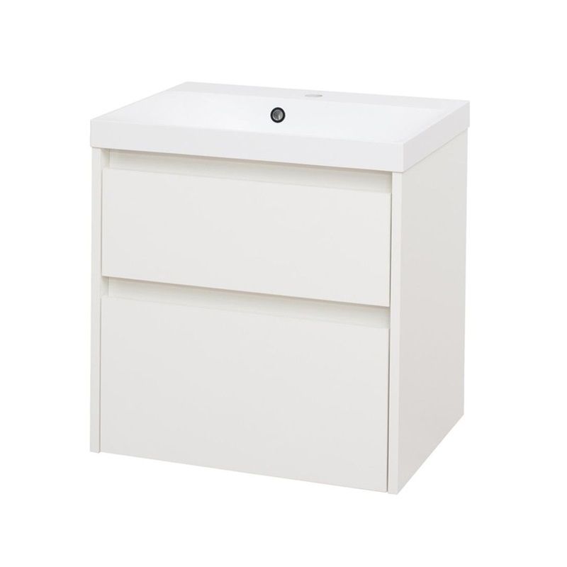 Opto, koupelnová skříňka s umyvadlem z litého mramoru 61 cm, bílá Mereo