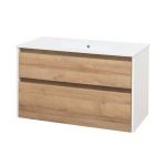 Opto, koupelnová skříňka s keramickým umyvadlem 101 cm, bílá/dub