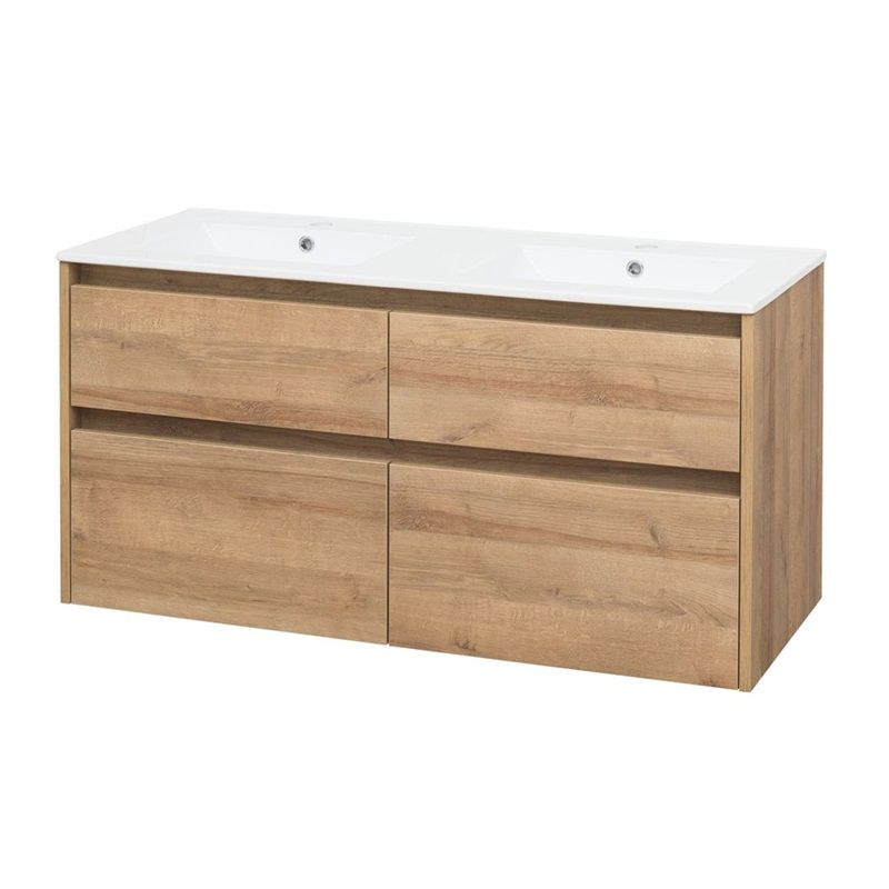 Opto, koupelnová skříňka s keramickým umyvadlem 121 cm, dub Riviera Mereo