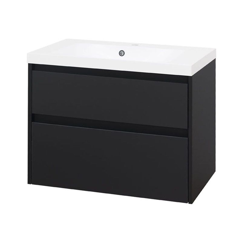 Opto, koupelnová skříňka s umyvadlem z litého mramoru 81 cm, černá Mereo