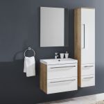 Bino, koupelnová skříňka s umyvadlem z litého mramoru 121 cm, bílá/dub Mereo
