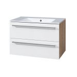 Bino, koupelnová skříňka s keramickým umyvadlem 81 cm, bílá/dub Mereo