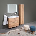 Vigo, koupelnová skříňka s keramickým umyvadlem 81 cm, dub Riviera Mereo