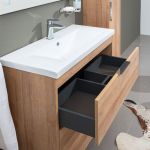 Vigo, koupelnová skříňka s keramickým umyvadlem 81 cm, dub Riviera Mereo